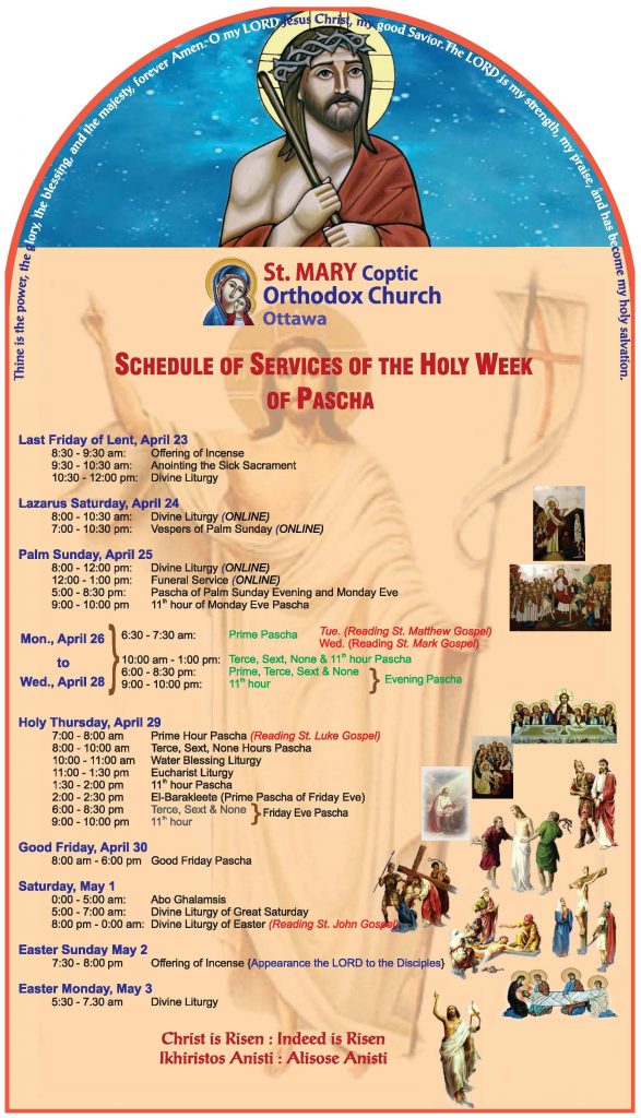 Holy Week Schedule St. Mary Coptic Orthodox Church